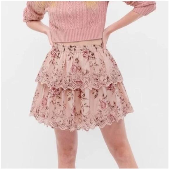 Gap x LoveShackFancy LSF Ruffle Mini Blush Pink Floral Skirt Large (10-11) Girl - Picture 1 of 11